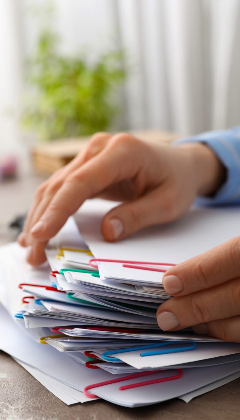 Concept of different office accessories - paper with clip