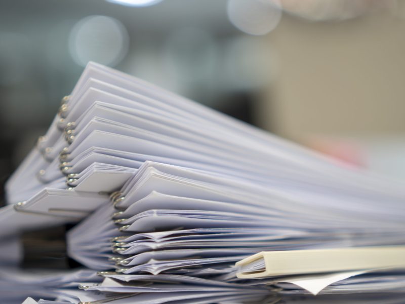 Stack of paper, Document, many jobs waiting to be done on the table, busy concept
